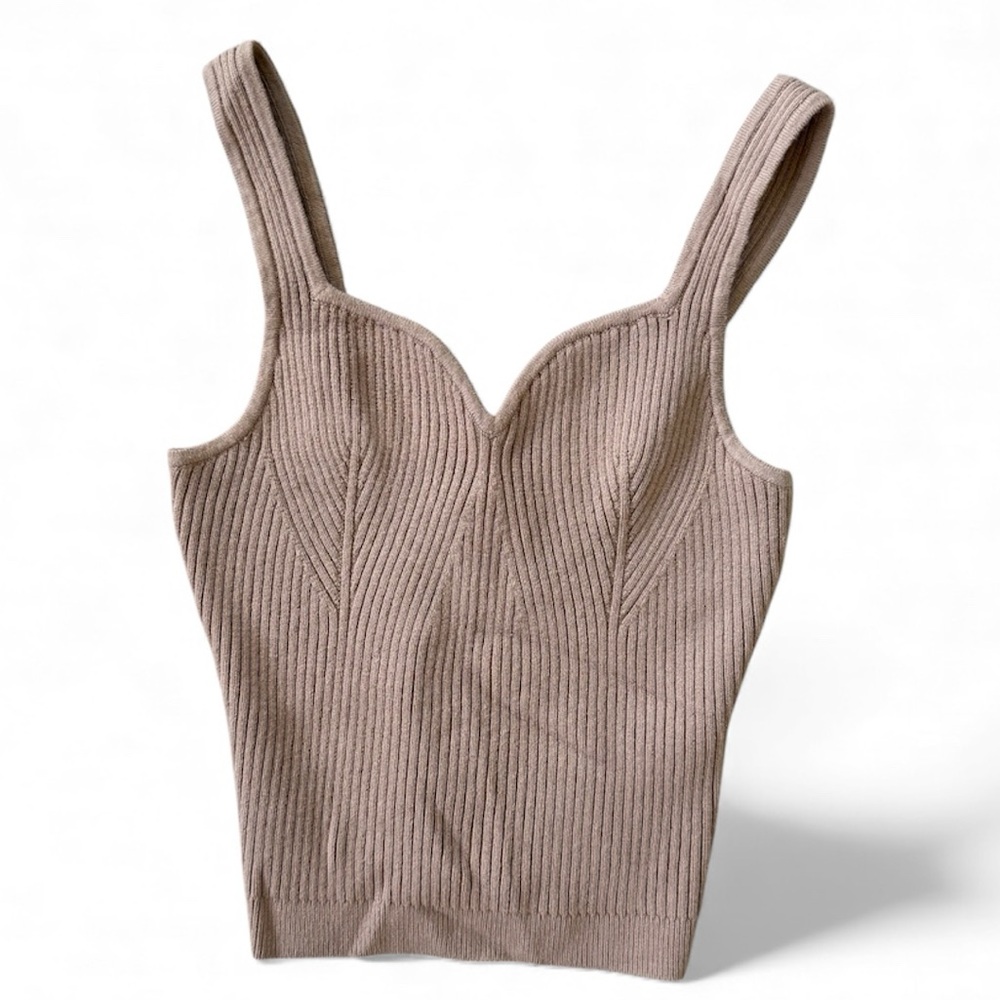 Abercrombie & Fitch Ribbed Knit Tank Top in Taupe